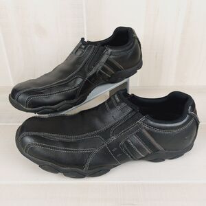 Skechers Men Size 11 Diameter-Nerves Black Leather Slip-On Driving Loafers 64274